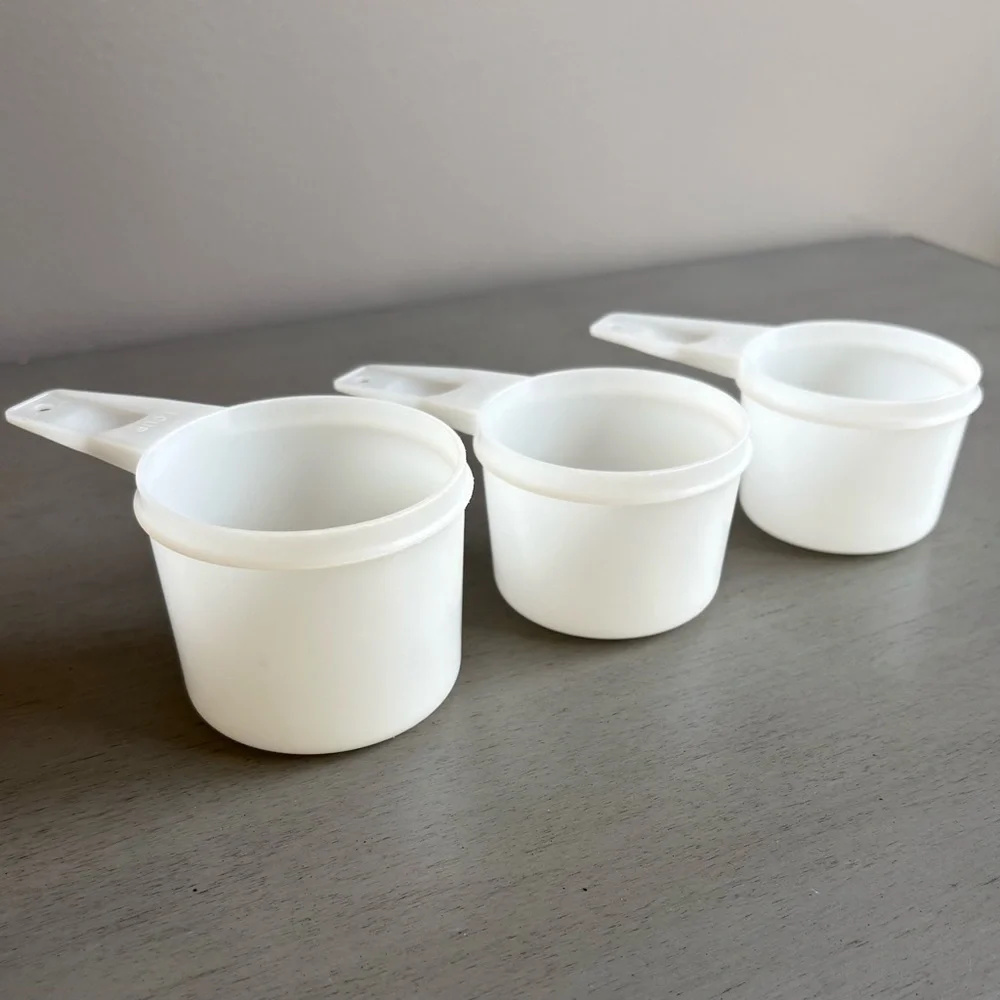 VTG Tupperware White Clear Measuring Cups Nesting 1 cup, 3/4 cup, 2/3 cup USA